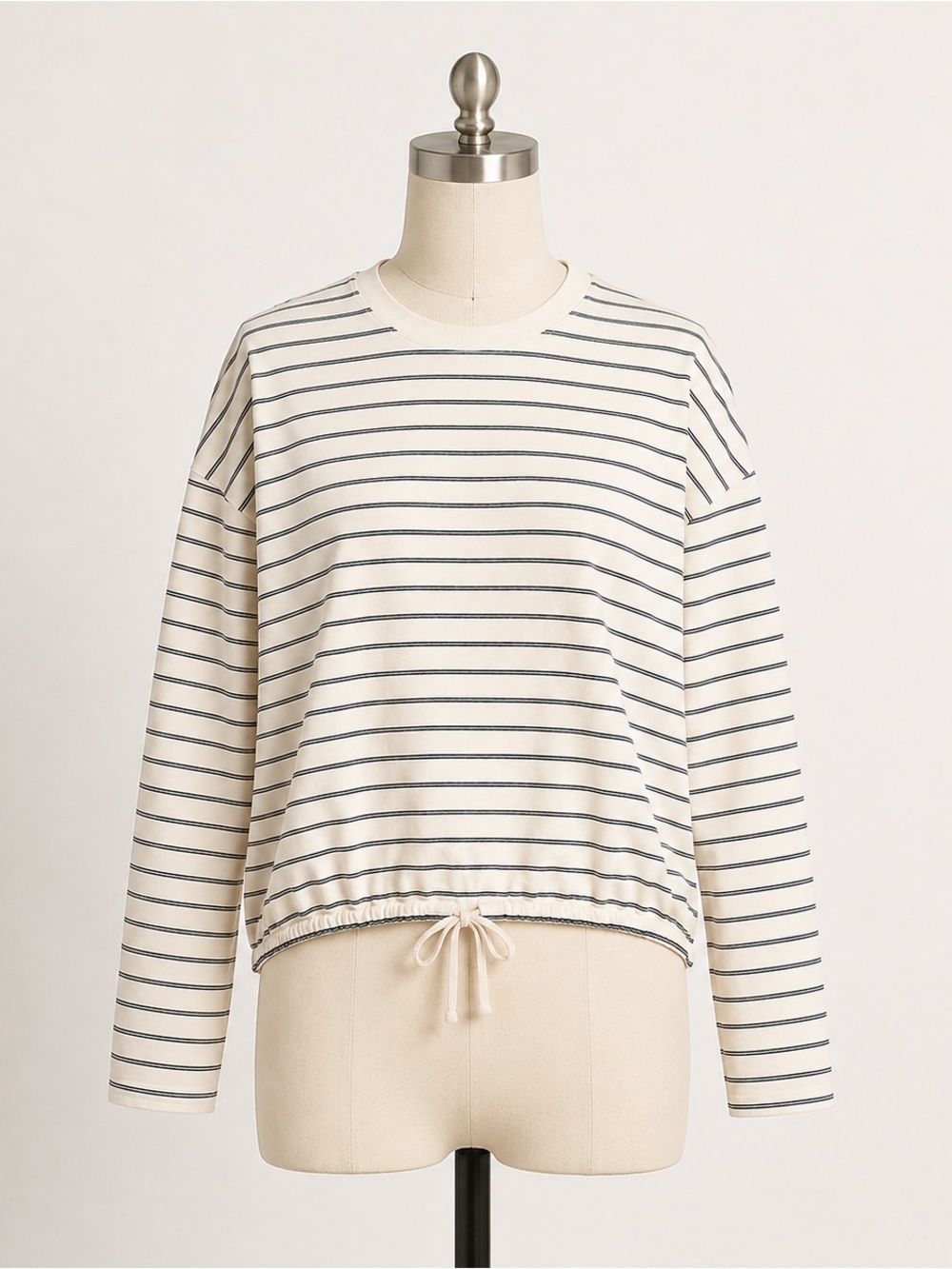 Madewell women’s The Perfect Tie-Waist Tee Jersey black white stripe Size L NWT